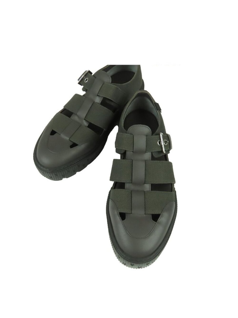 Hermes Leglis Silver Cotton Leather Gurkha Sandals